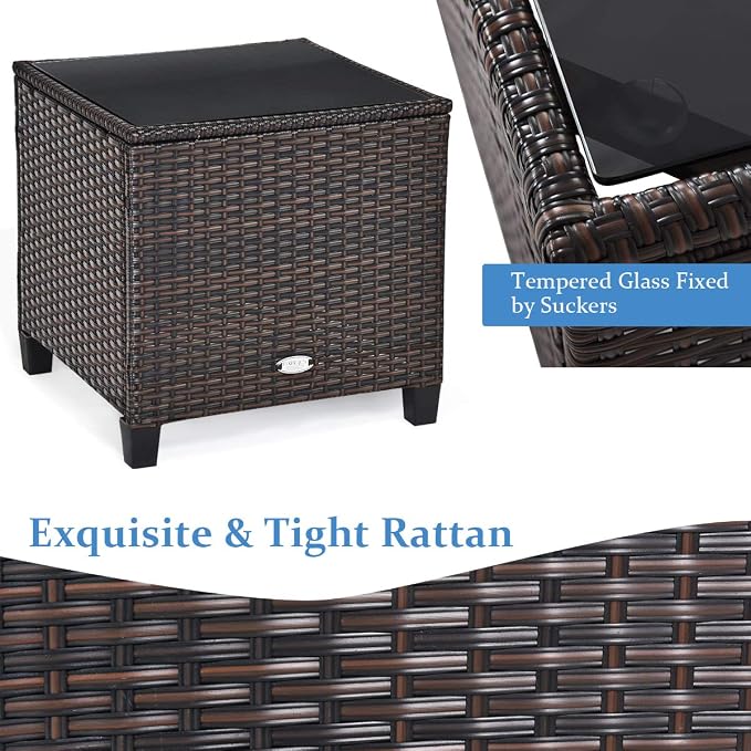 COSTWAY 3PCS Patio Furniture Set, PE Rattan Wicker Sofa w/Washable Cushion and - Image 9