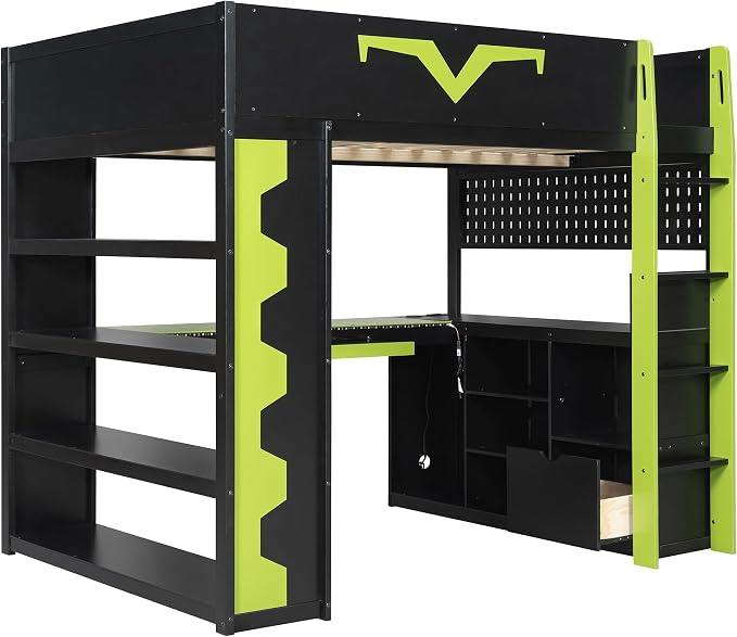 Full Size Gaming Loft Bed with Integrated Desk & RGB LED Lights, Pro-Gamer Bunk - Image 9