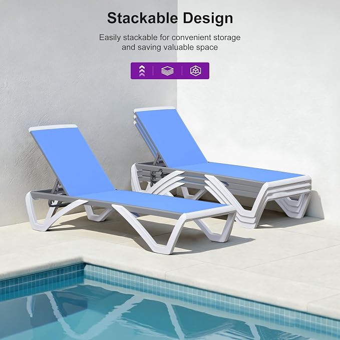 PURPLE LEAF Patio Chaise Lounge Chair Set of 3 Outside Aluminum Plastic - Image 4