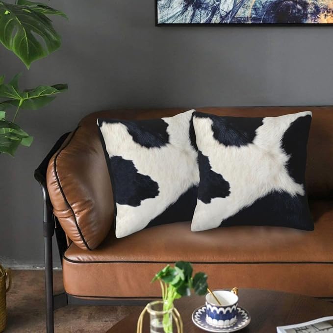 Black and White Western Cow Print Pillow Covers 18x18 Set of 2, Cowhide Accent - Image 8
