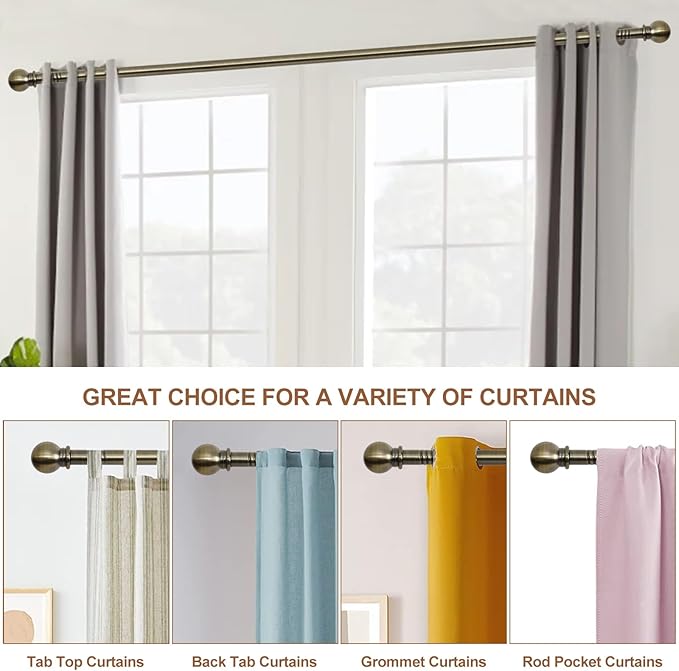 Antique Brass Curtain Rods for Windows 30 to 62 inch, 5/8 inch Brushed Brass - Image 7