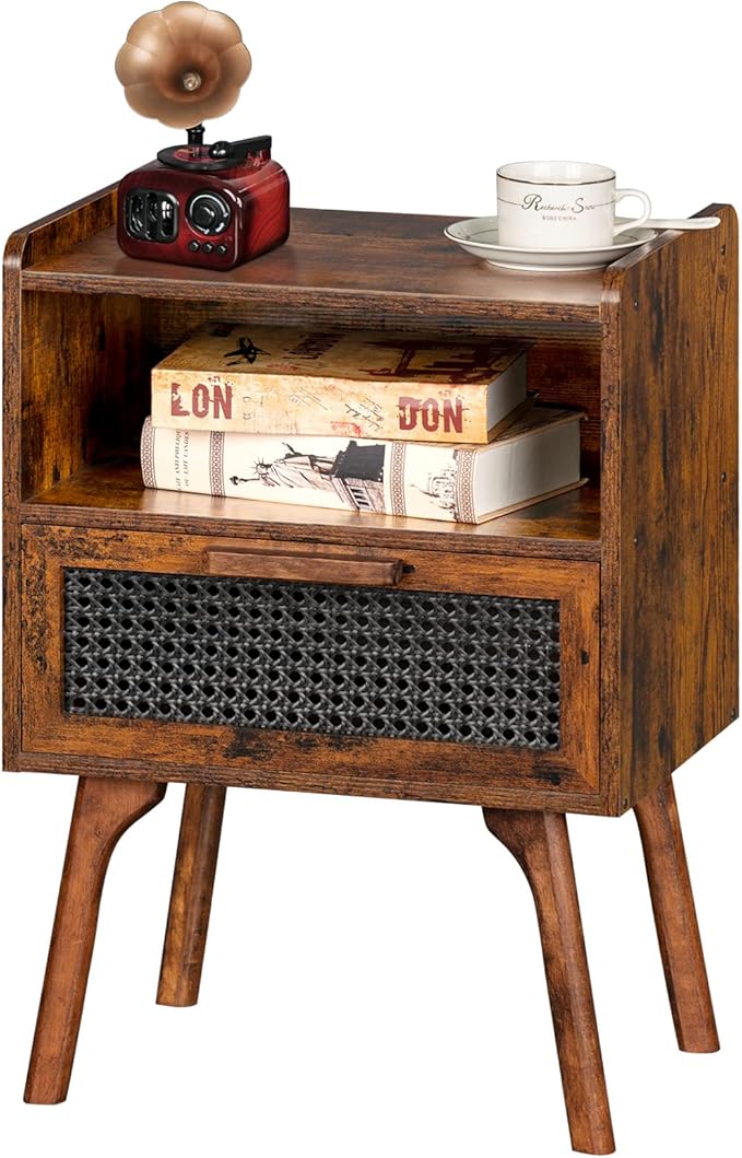 Lerliuo Rattan Nightstand, Boho Side Table by Lerliuo