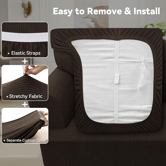 Waterproof Couch Cover 4-Piece Set Striped Sofa Slipcovers - Image 4