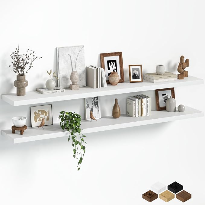 Fun Memories Floating Shelves for Wall, 66 Inch Long Set of 2 Rustic Wood Wall by FunMemories