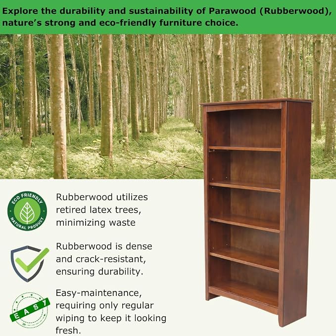 International Concepts, Solid Wood Bookcase 60" High, Adjustable Shelves - Image 3