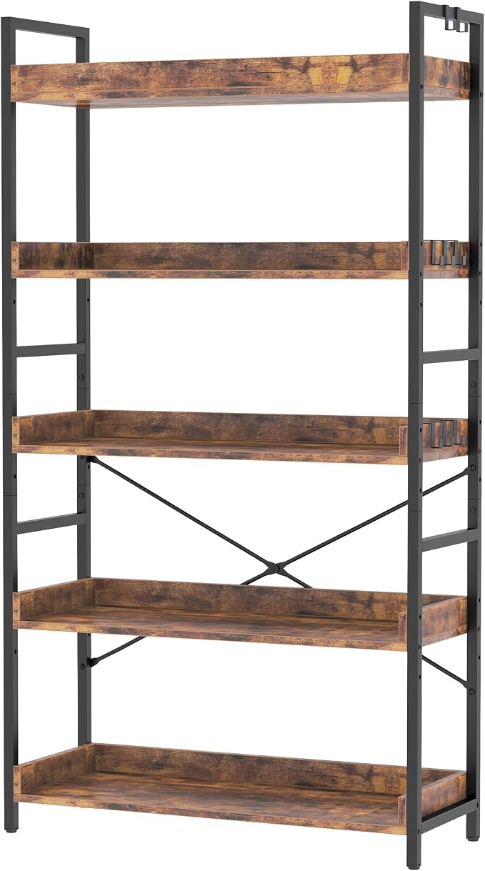 HCHQHS 5 Tier Bookshelf, Adjustable Industrial Bookcase, Vertical Tall Book by HCHQHS