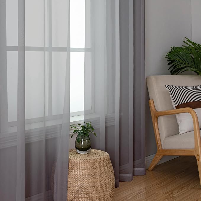 Simplebrand Grey Sheer Curtains 90 Inches Long, Light Filtering Rod Pocket - Image 4