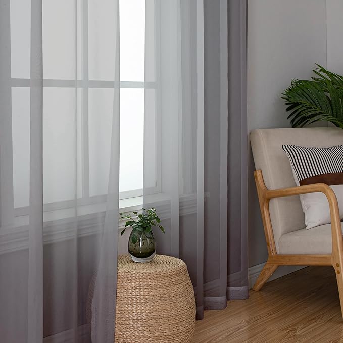 Aiyufeng Charcoal Grey Sheer Curtains, 84 inches Long, 2 Panels Sets, - Image 3