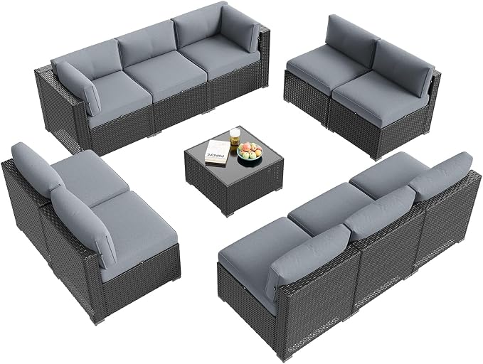 Aoxun Patio Furniture Set, 11 Piece Outdoor Sectional Sofas - Image 8