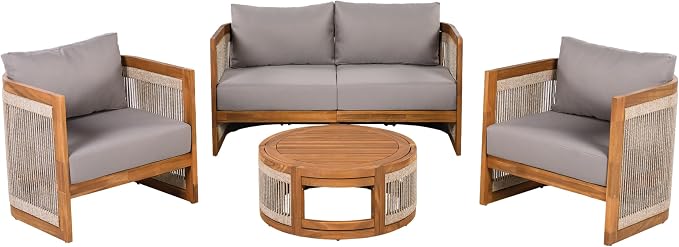 VilroCaz 4-Piece Patio Conversation Set, All Weather Sectional Sofa Set w/ 2 - Image 3