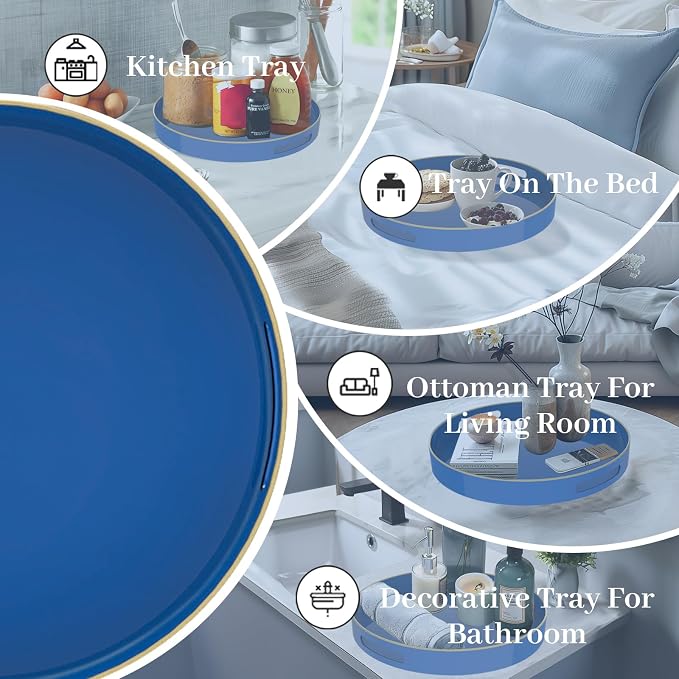 MAONAME 13" Blue Round Tray, Modern Decorative Trays - Image 7