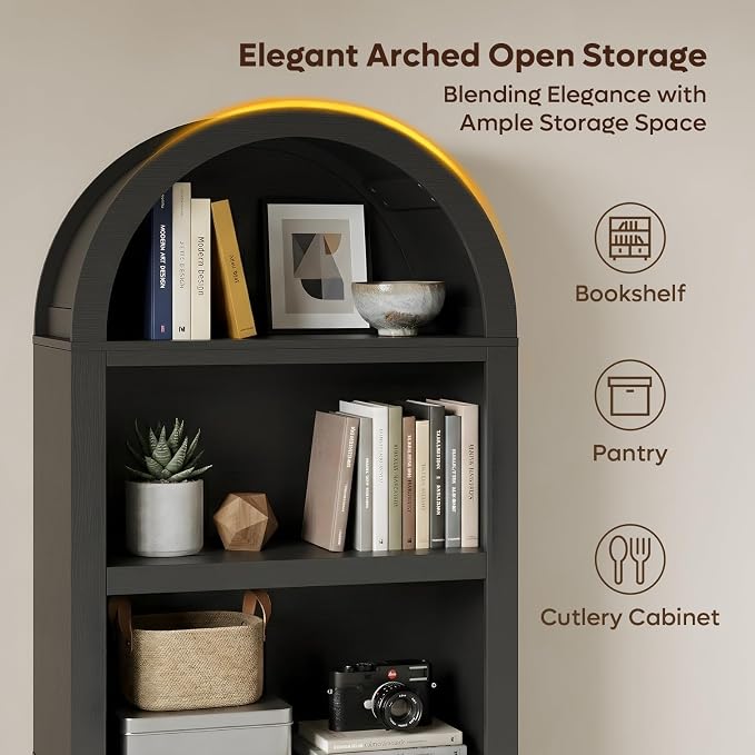 Bestier 76" Tall Arched Bookshelf, 5 Tier Arched Bookcase - Image 4