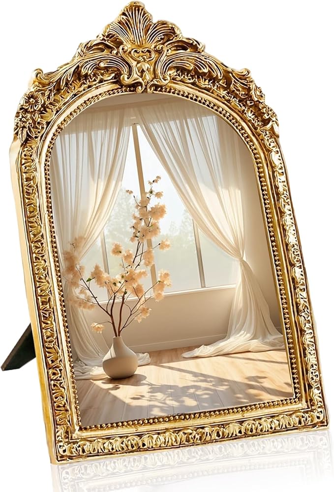 YUSONG Vintage Desk Mirror – 8" Gold Antique Tabletop Mirror by YUSONG