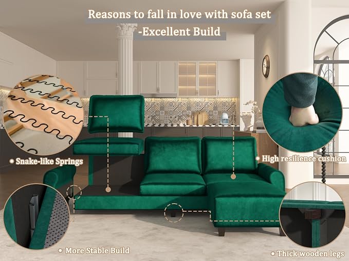 EASE MOOSE Large Seat Velvet L-Shaped Sofa, Soft 4 Seat Couch - Image 9