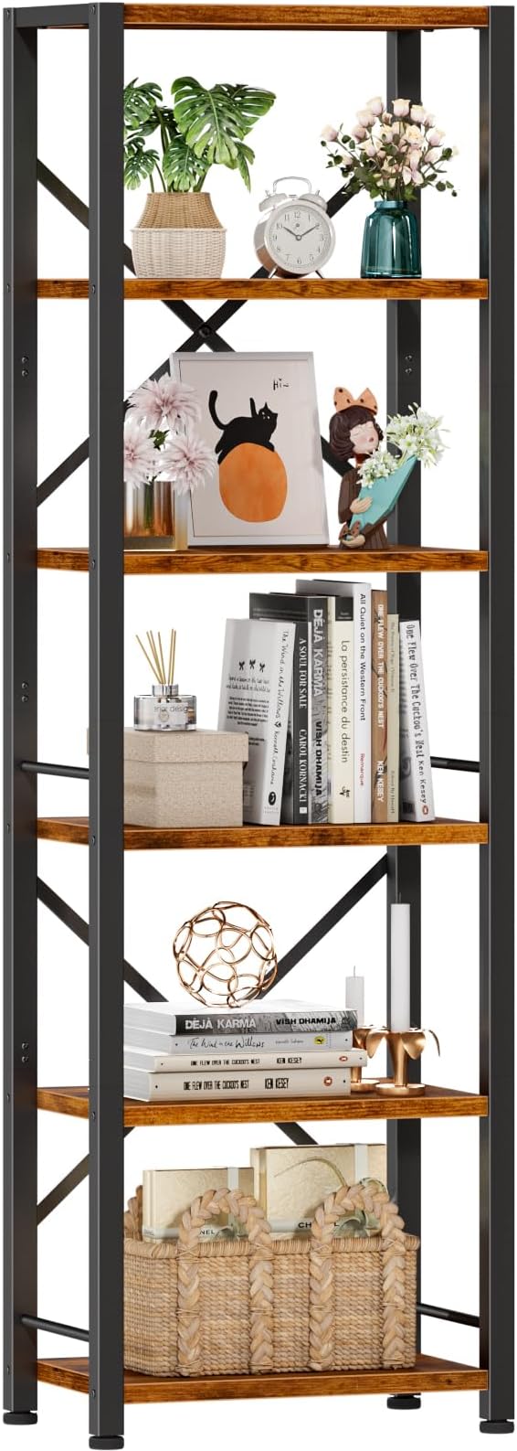 Furologee 6 Tier Tall Bookshelf, Industrial Narrow Bookcase, Display Standing by Furologee