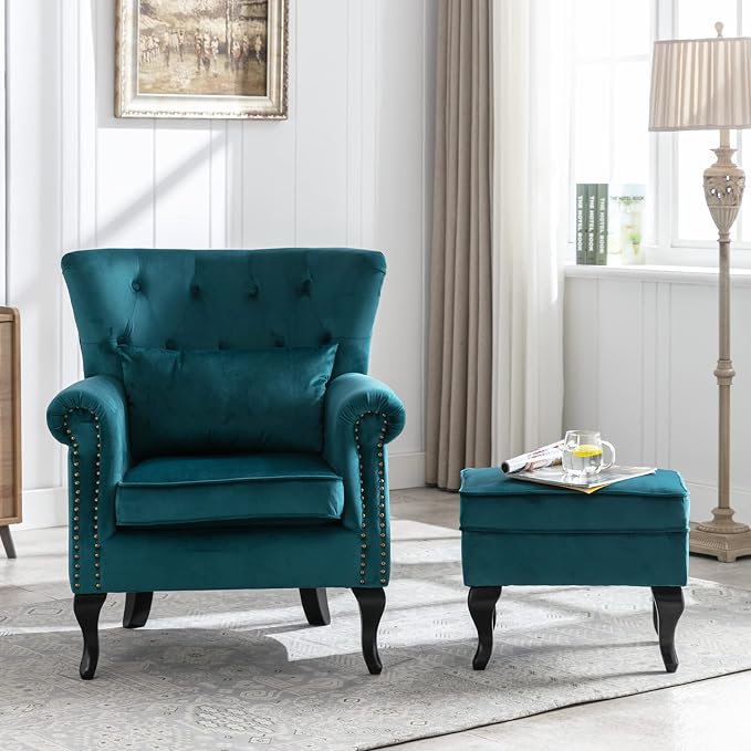 Mid Century Modern Accent Chair Upholstered Armchair Comfy Velvet Tufted - Image 6