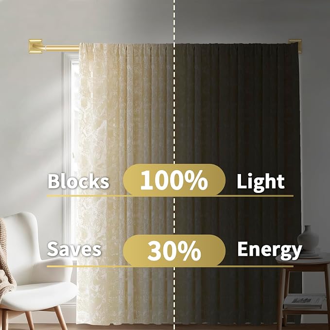 Gold Curtain Rods for Windows 66-152Inch Heavy Duty Wrap Around Blackout - Image 3