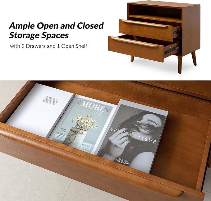 HULALA HOME End Table with Charging Station, Mid-Century Modern 2 Drawer and - Image 3