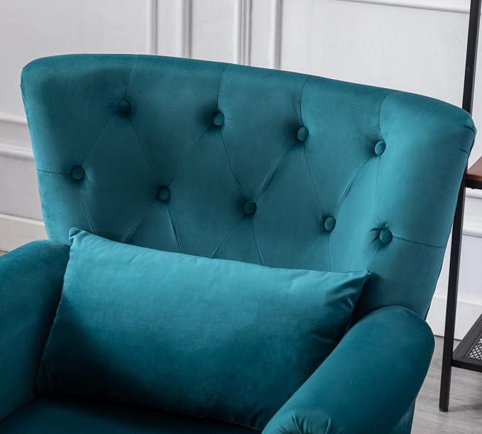 Mid Century Modern Accent Chair Upholstered Armchair Comfy Velvet Fabric Single - Image 4