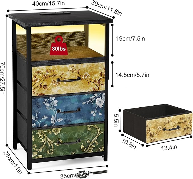 Fixwal Night Stand with Charging Station, LED Nightstand with U-S-B Ports and - Image 3
