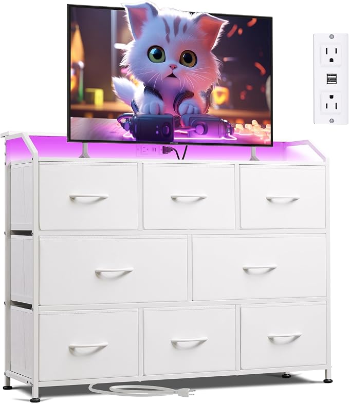 WLIVE Led Dresser for Bedroom, Wide Chest of Drawers for Hallway, 8 Fabric by WLIVE