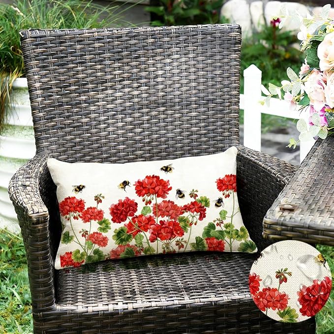 RABUSOFA Spring Summer Outdoor Geranium Pillow Cover Waterproof 12x20 - Image 8