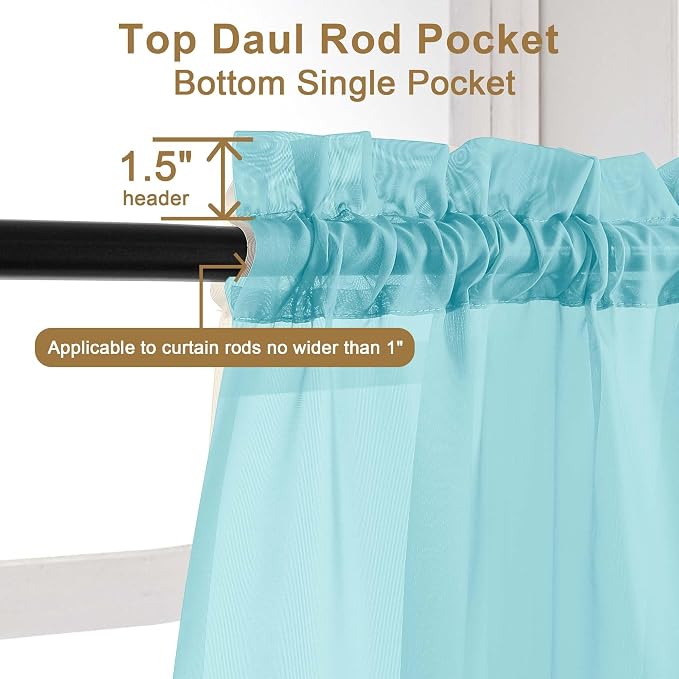 Chyhomenyc Aqua Sheer Curtains 30 inch Length 2 Panels, Light Filtering Voile - Image 5