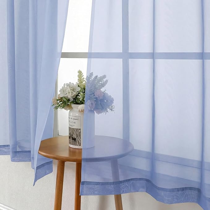 Lecloud Denim Blue Sheer Curtains 54 Inch Length 2 Panels, Voile Light - Image 4