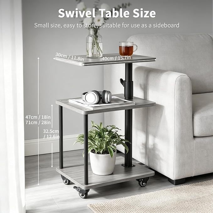 Swivel Side Table for Small Spaces, Adjustable Height End Table for Different - Image 2