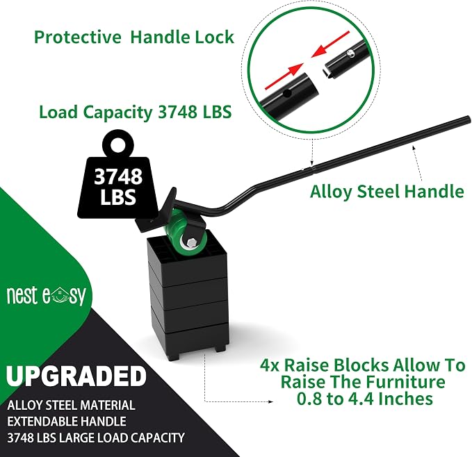 NEST EASY Upgraded Heavy Duty Furniture Dolly 360° Rotating 5 Wheels, Alloy - Image 5