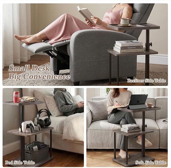 Faesun C Table End Table Adjustable Height, 360°Swivel TV Tray Table - Image 5