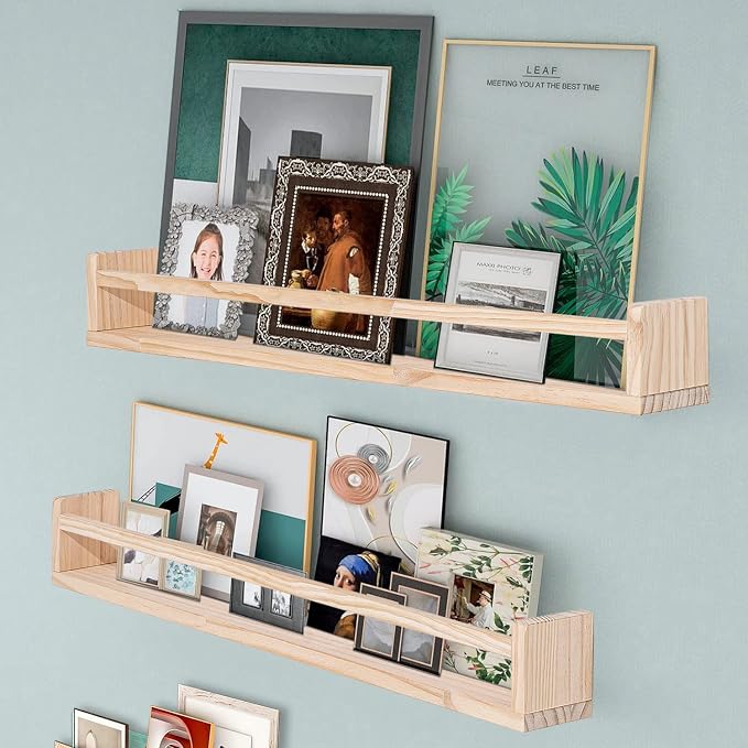 AZSKY Natural Wood Nursery Shelves, Floating Wall Mount Book Shelves Kids Baby - Image 4