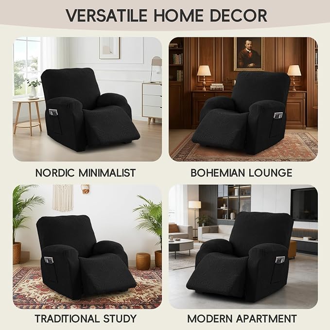 Oversized Recliner Chair Covers, 4-Piece Stretch Geometric Strokes Jacquard - Image 7