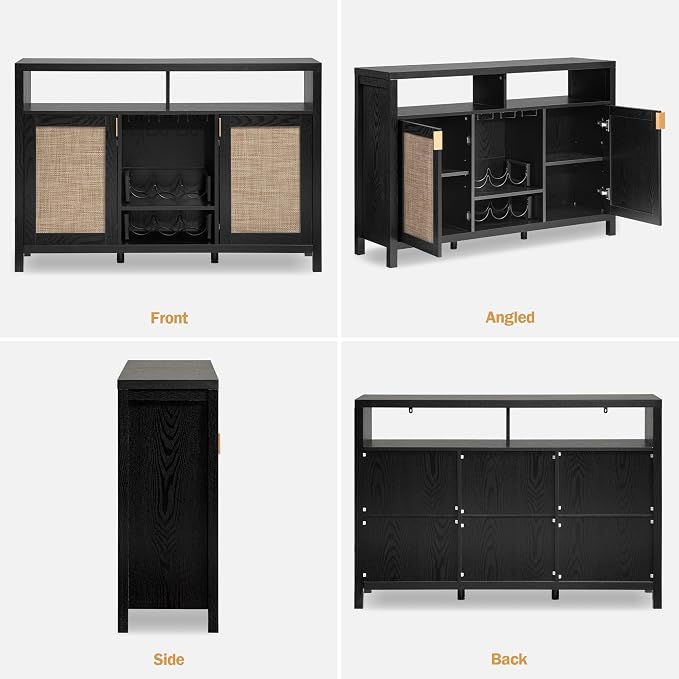 SICOTAS Rattan Coffee Bar Cabinet, Modern Liquor Cabinet - Image 9