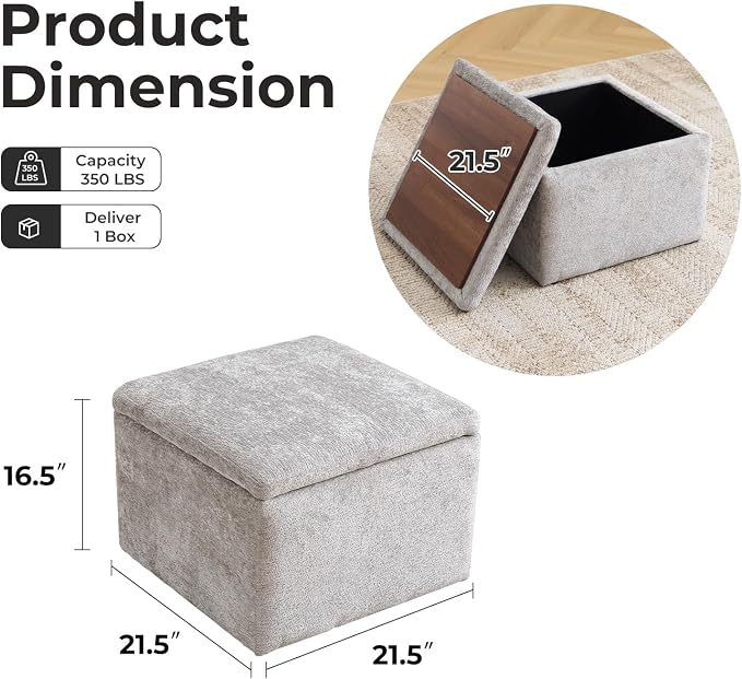 Large Storage Ottoman, Chenille Ottoman Foot Stools, Ottoman Footstool - Image 2
