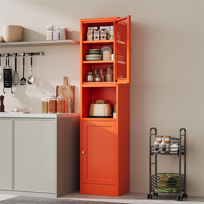YAUWOH 2-Door Metal Storage Cabinet, Tall Slim Pantry Organizer - Image 2
