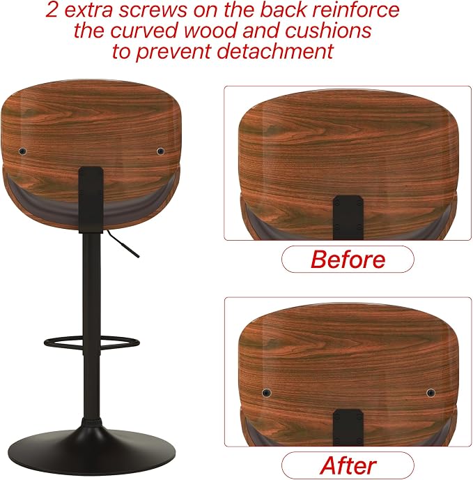KCC Bar Stools Set of 2, Swivel Adjustable Height Barstools, PU Leather - Image 7