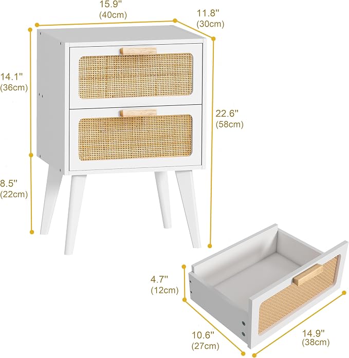 YAUKOMEL White Nightstand, Wood End Table, Side Table - Image 3
