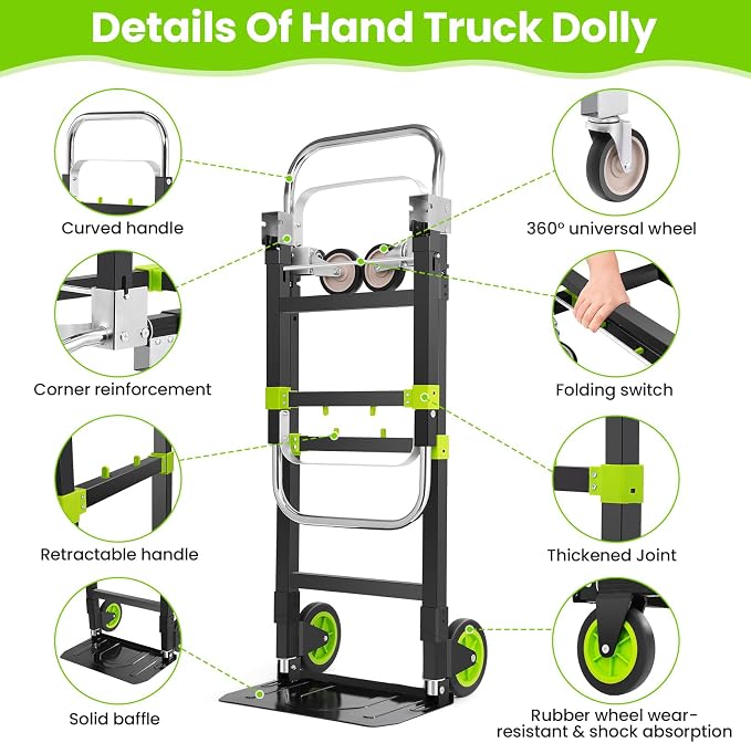 3-in-1 Folding Hand Trucks, 600Lbs Convertible Hand Truck Dolly, Heavy Duty - Image 3