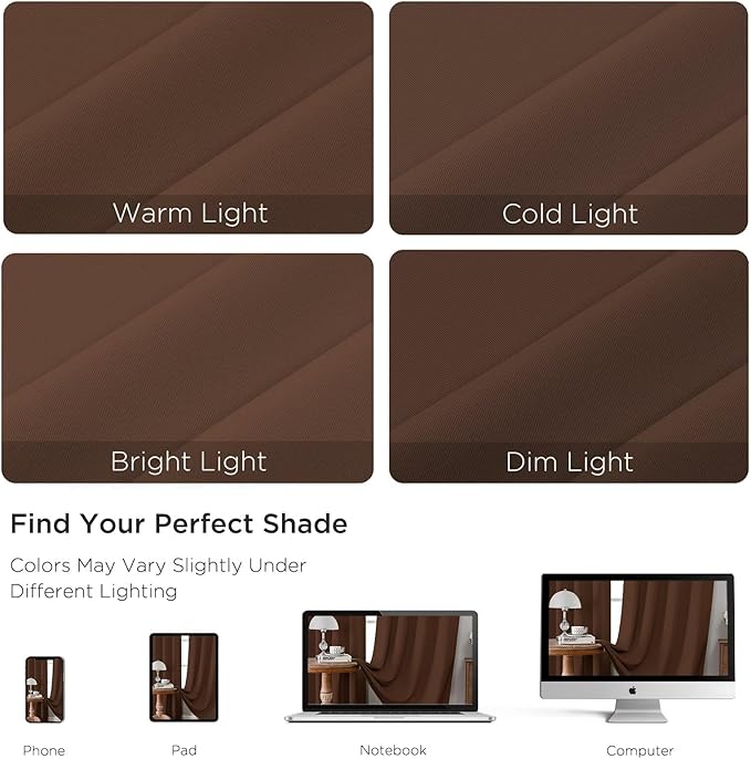 CUCRAF Brown Blackout Curtains 54 inch Length 2 Panels Set, Rod Pocket Room - Image 4