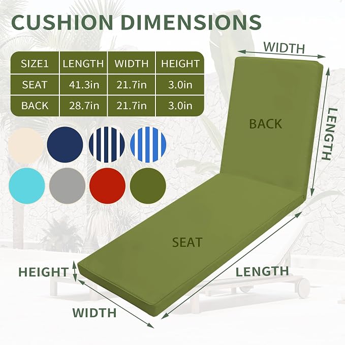 Outdoor Chaise Lounge Cushions for Patio, Waterproof Replacement Seat Cushions - Image 5