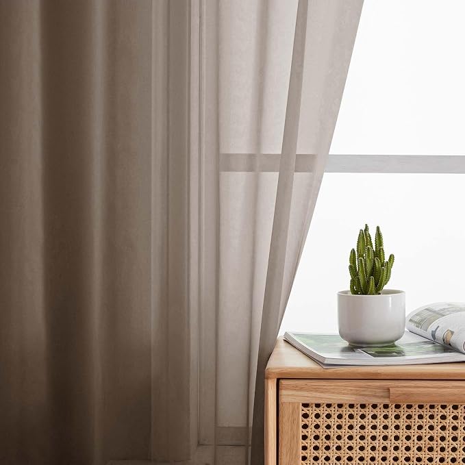 Chocolate Sheer Curtain for Bedroom Living Room 72 Inches Long 2 Panels Set - Image 3