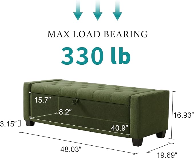 Huatean Home 48" Ottoman with Storage, Storage Ottoman Bench with Safety Hinge - Image 2