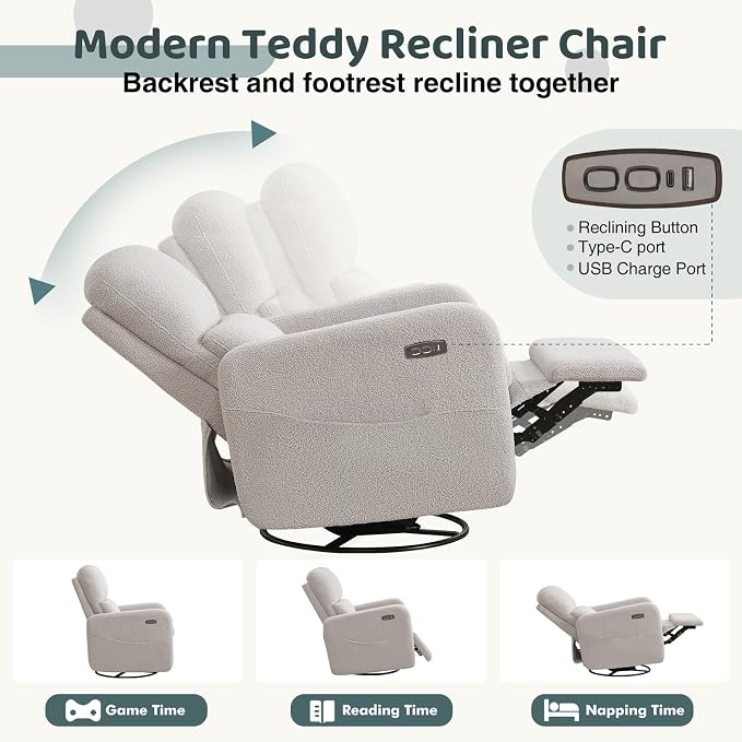 Swivel Rocker Recliner, Power Recliner Glider - Image 4
