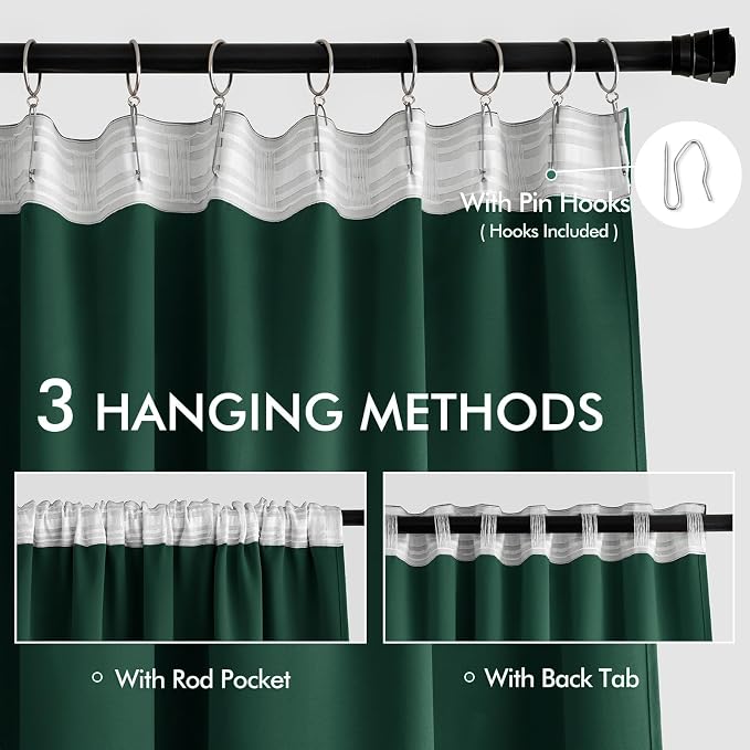 MIULEE Christmas Hunter Green Back Tab Blackout Curtains 90 Inches Long 2 - Image 3
