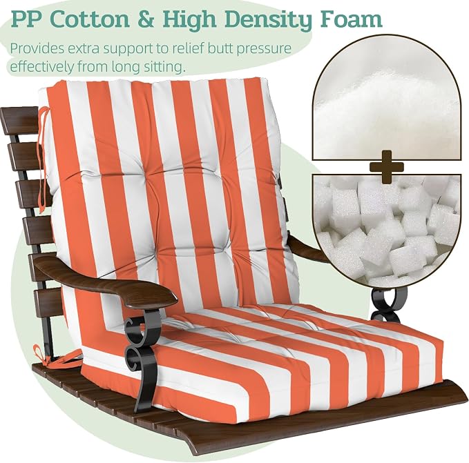 Outdoor Chair Cushion, High Back Soft Seat Pad, Indoor Outside Use, - Image 4