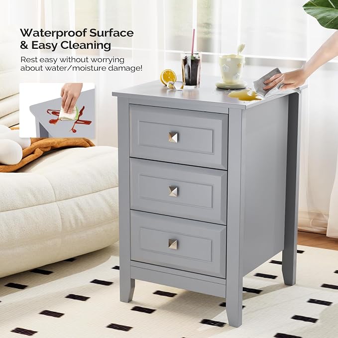 Bonnlo Gray Nightstand with 3 Drawers, Modern Night Stand - Image 6