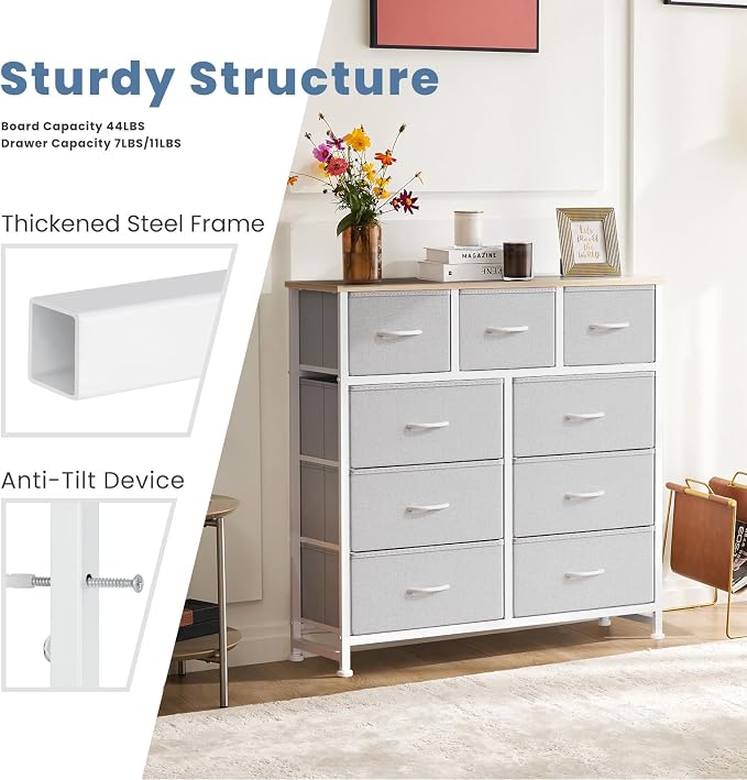 DUMOS 9 Drawer Dresser for Bedroom, Fabric Storage Organizer - Image 7