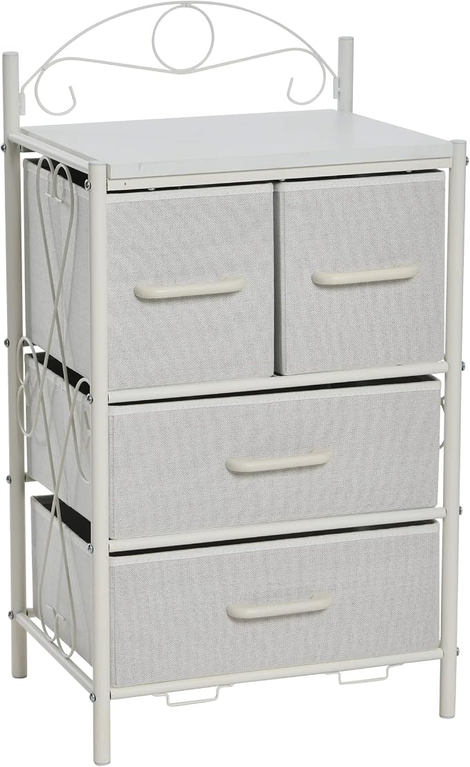 Household Essentials Scandinavian White Iron & Wood Four-Drawer Chest by HouseholdEssentials