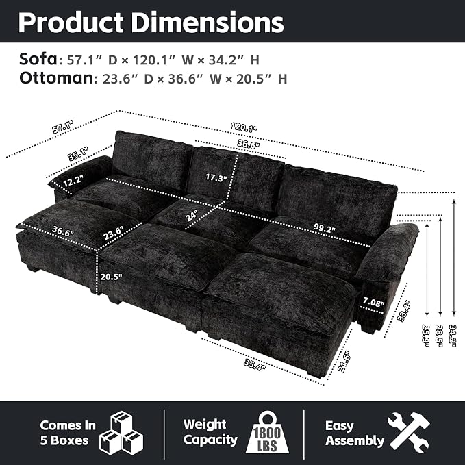 mestyl Modular Sectional Sofa Comfy Cloud Couch, 3 Deep Seat Sleeper Sofa Couch - Image 2